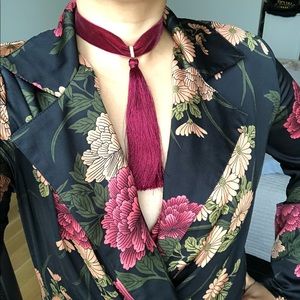 NWOT: Red Velvet Choker with Tassle